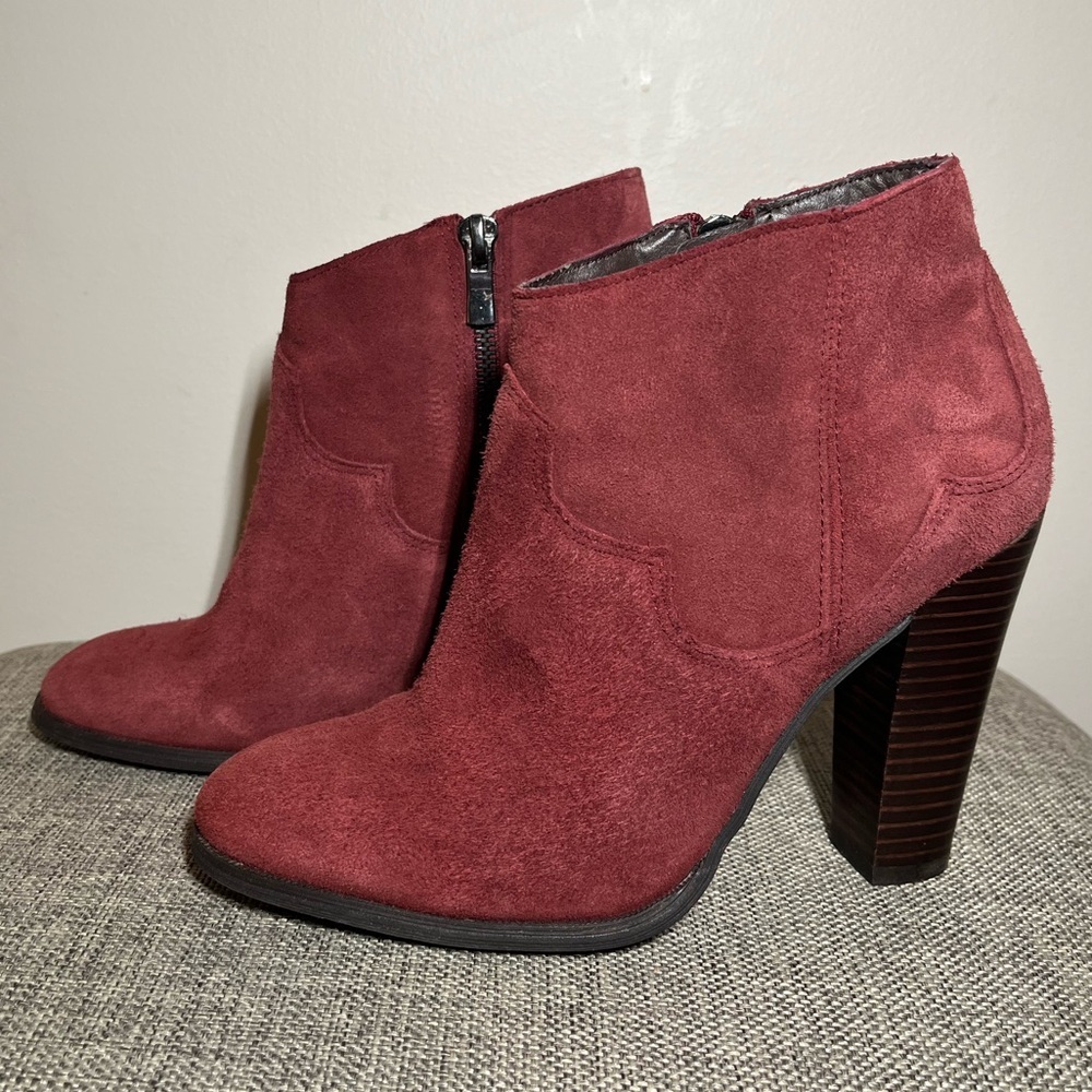 Shoemint Burgundy Suede Western Ankle Boots, Size US 5 Office Chic, Minimalist